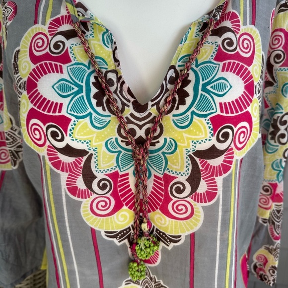 Tunic Coverup with Beaded Tassels, Size Small - Picture 1 of 9